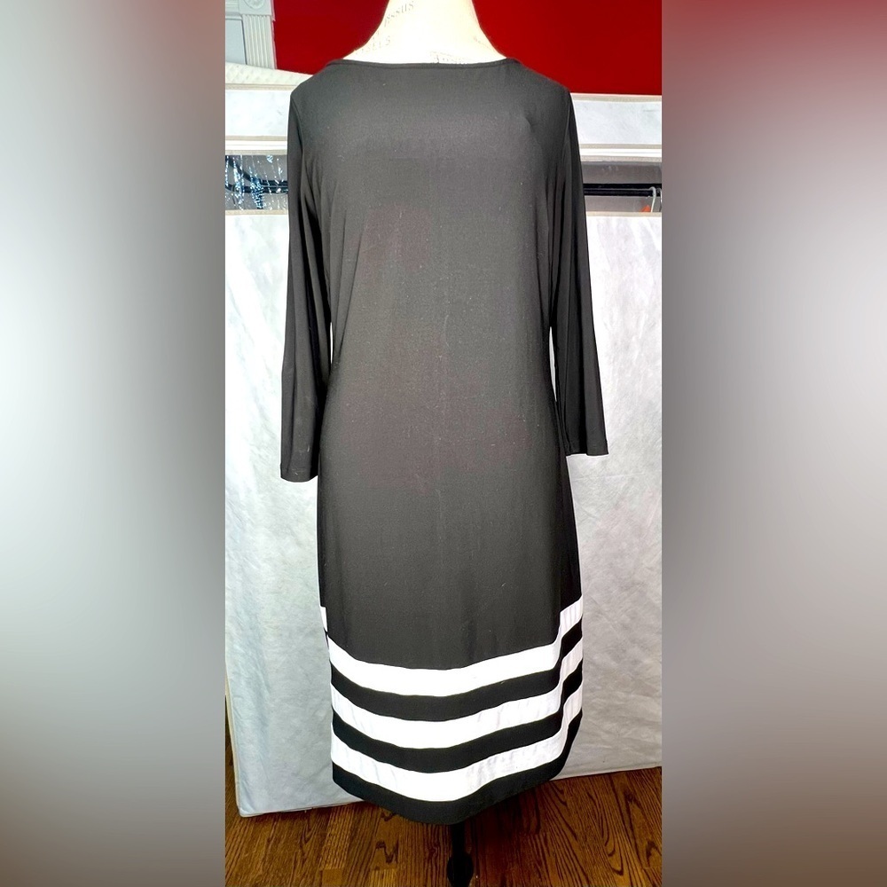 Chaps Women 3/4 Sleeve Polyester Sheath Dress Size Size Large Black